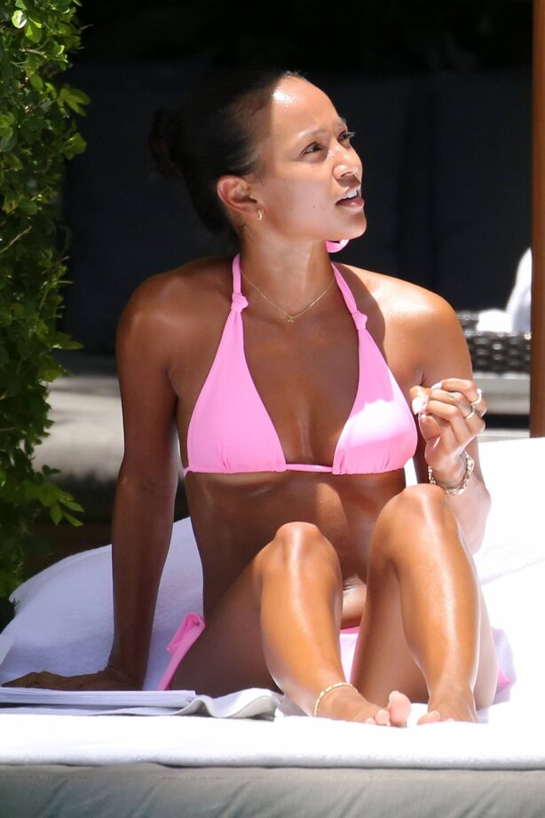 Karrueche Tran - Wears a pink bikini in Miami