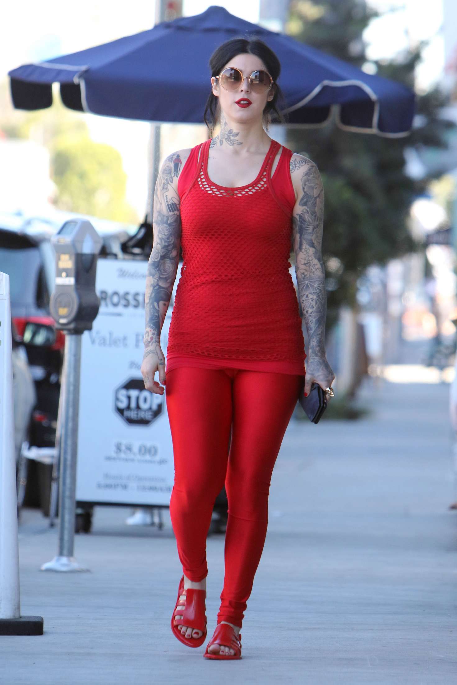 Kat Von D in red outfit out in West Hollywood. 