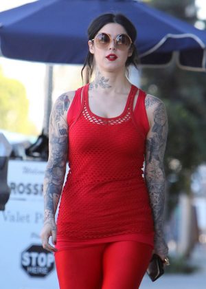 Kat Von D in red outfit out in West Hollywood
