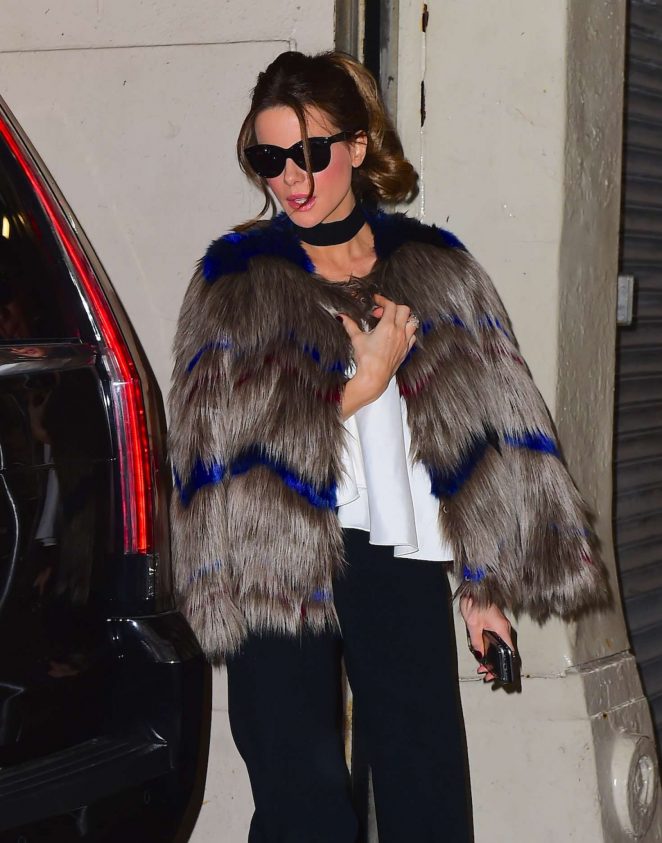 Kate Beckinsale in Fur Coat out in NYC