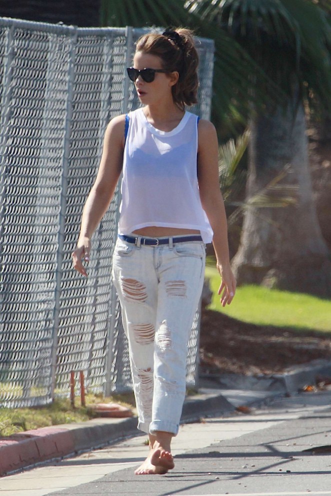 Kate Beckinsale in Ripped Jeans Out in LA