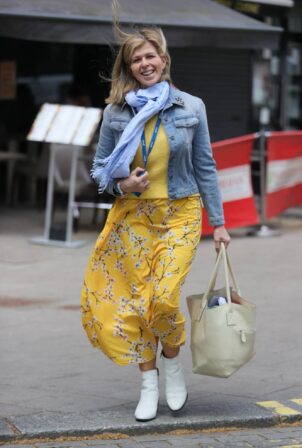 Kate Garraway - Wearing a denim top and yellow summer dress in London