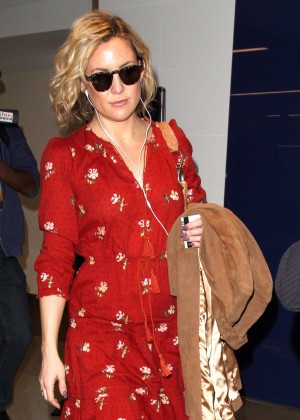 Kate Hudson in red floral dress at LAX Airport in LA