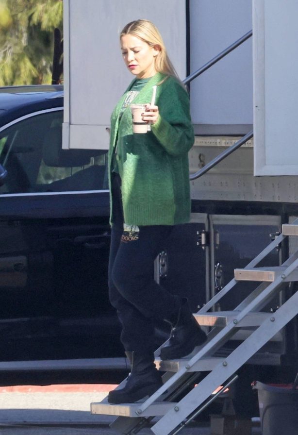 Kate Hudson - Steps out of 'Shell' set trailer in Los Angeles