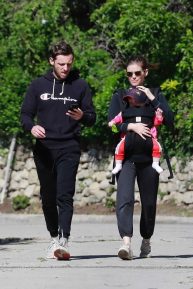 Kate Mara and Jamie Bell - Out with their baby for a hike in Los Feliz