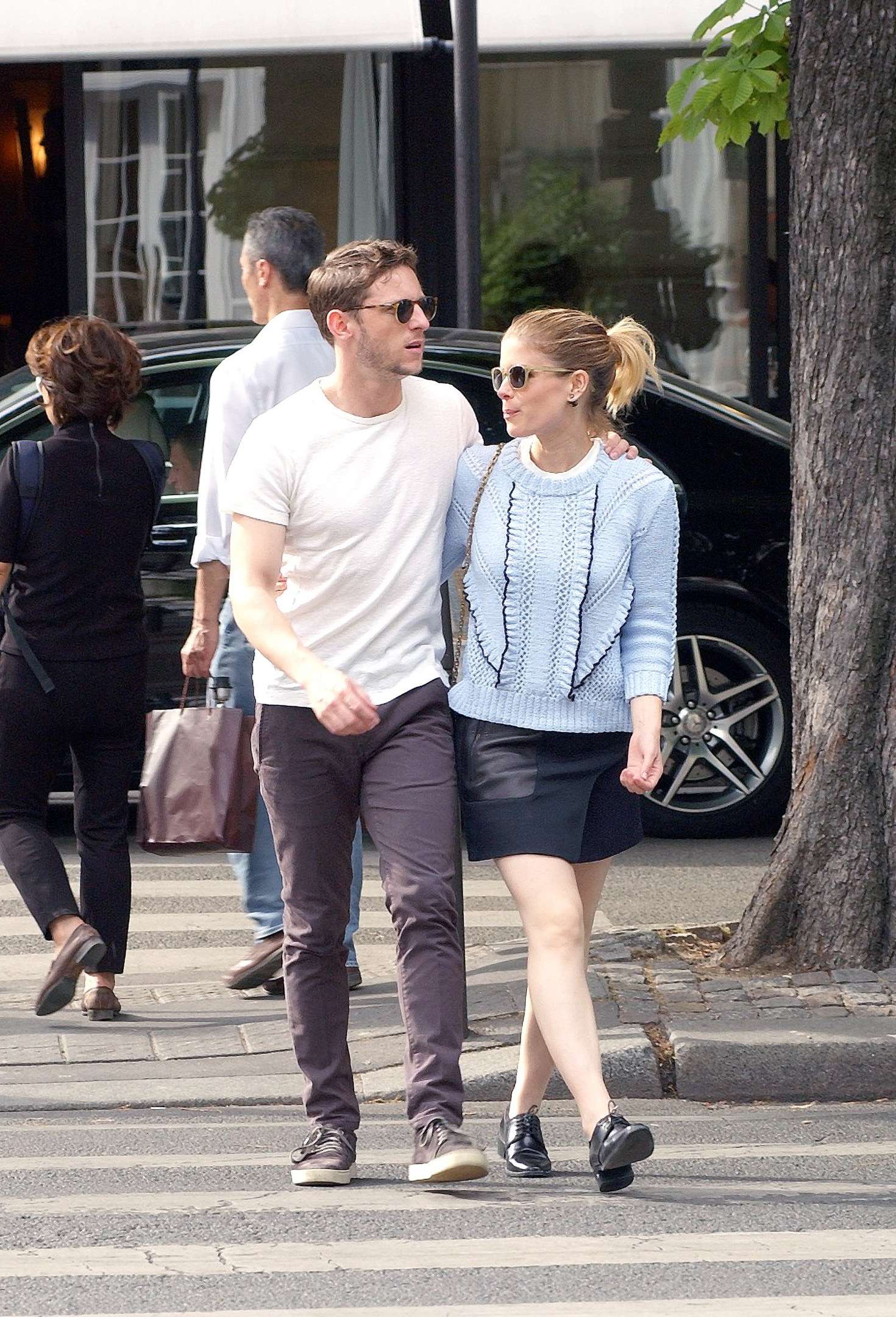 Kate Mara in Mini skirt with Jamie Bell out in Paris