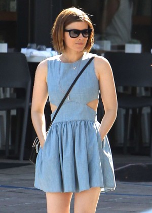 Kate Mara in Blue Mini Dress Out for lunch in LA
