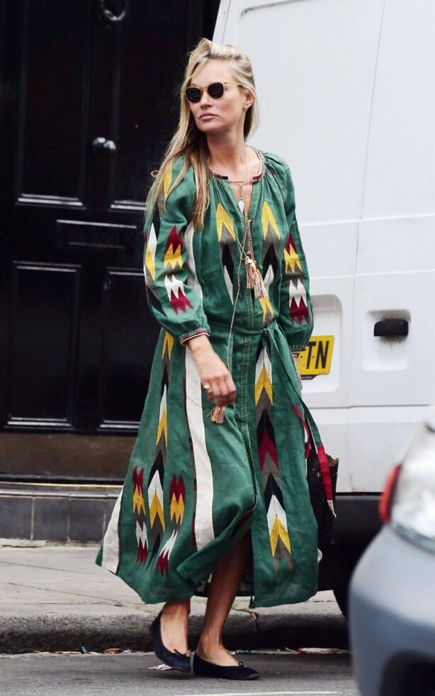 Kate Moss - Out in colorful dress in London