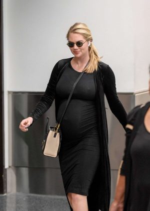 Kate Upton in Black Dress at LAX airport in Los Angeles