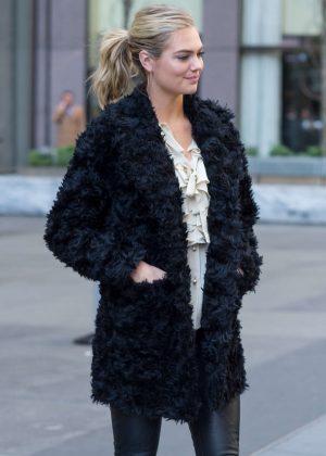 Kate Upton in Black Fur Coat Out in NYC