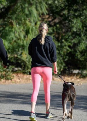 Kate Upton in Pink Tights - Out on a hike with her dog in LA