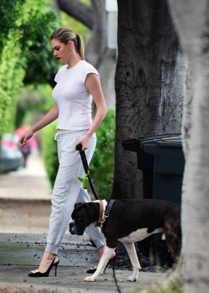 Kate Upton walking her dog in Los Angeles