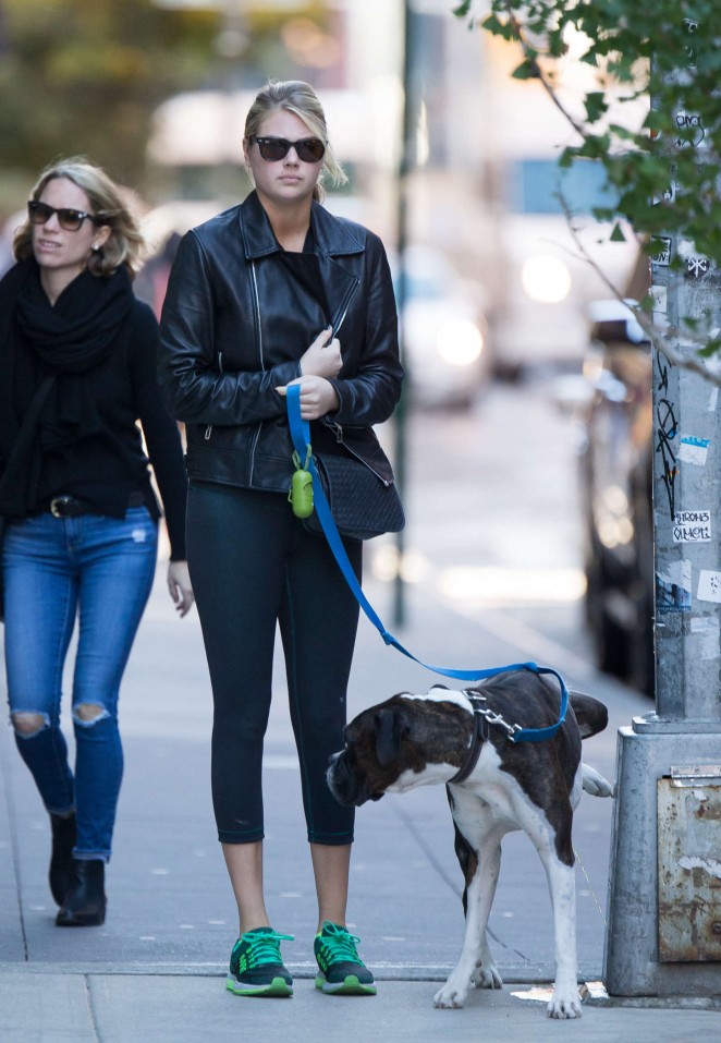 Kate Upton in Tights walking her dog in NYC