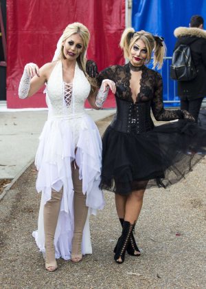 Kate Wright and Danielle Armstrong - Filming at Fright Nights in Surrey