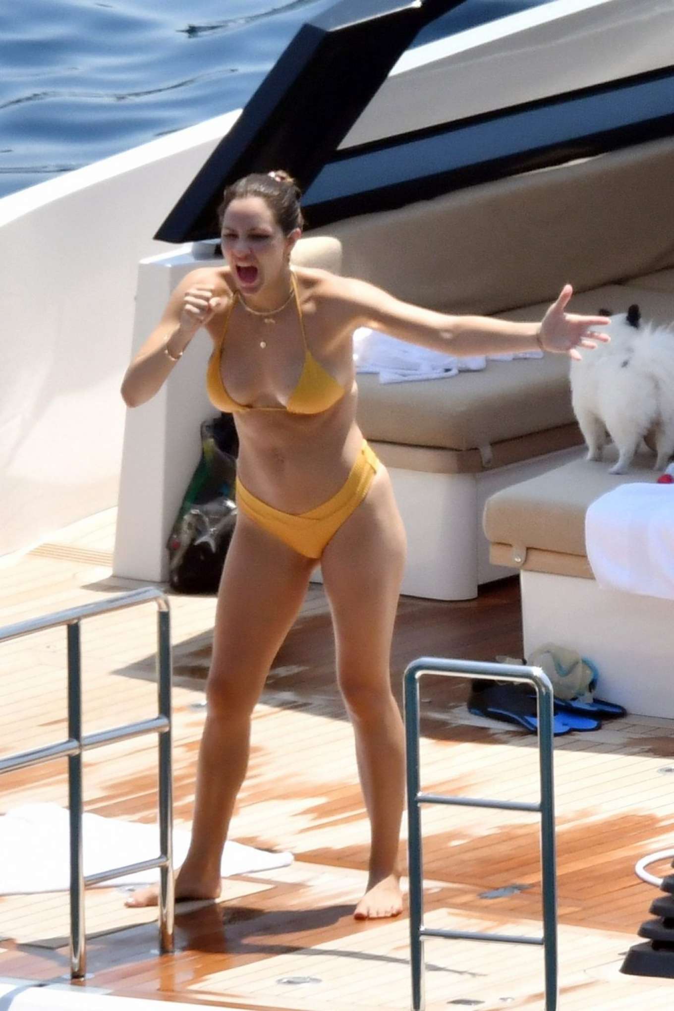 Katharine McPhee in Yellow Bikini on a yacht in Capri. 