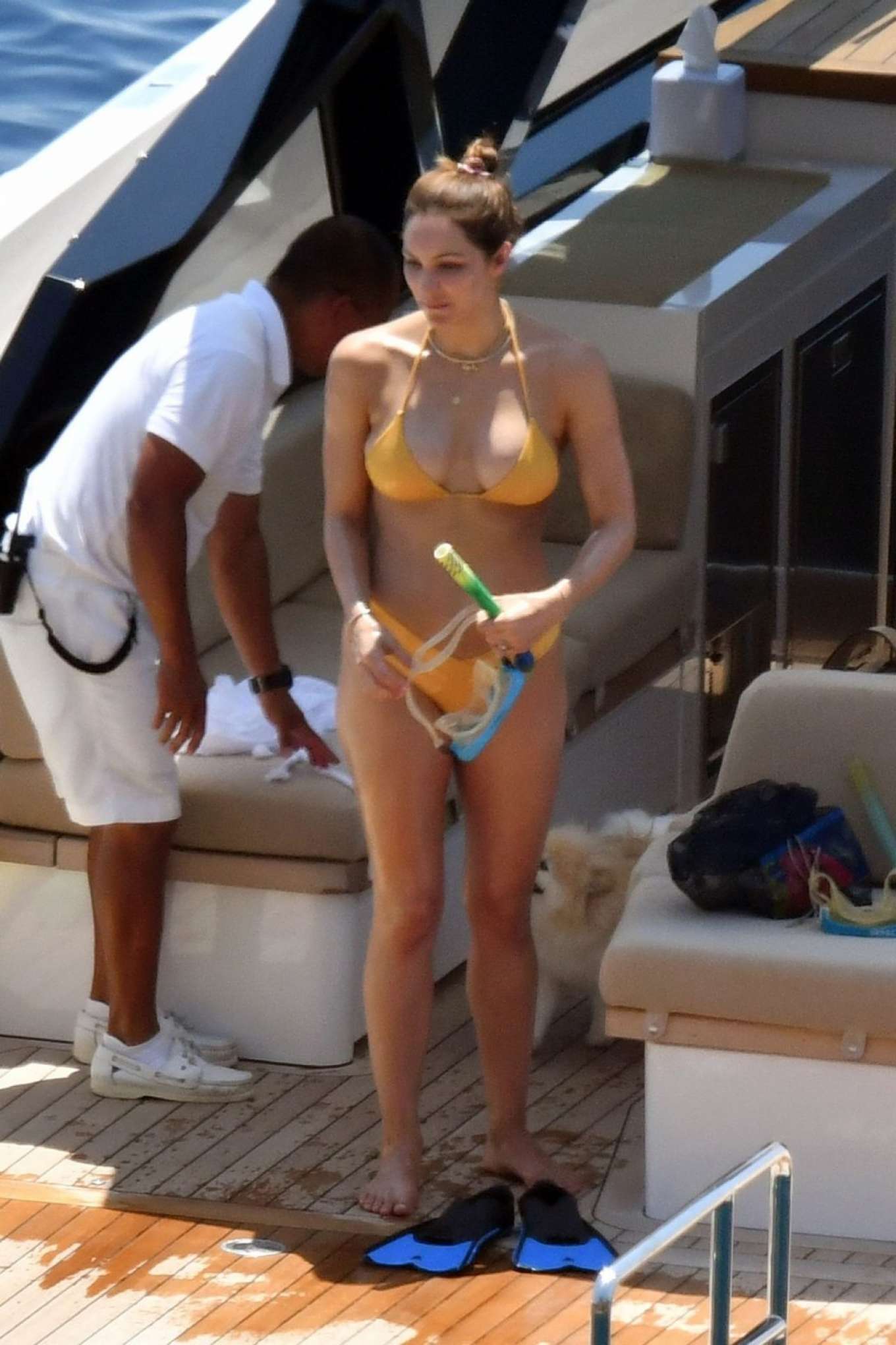 Katharine McPhee in Yellow Bikini on a yacht in Capri