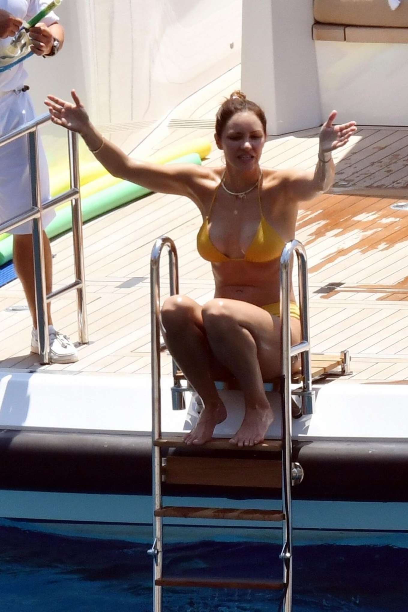 Katharine McPhee in Yellow Bikini on a yacht in Capri