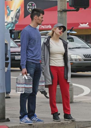 Katheryn Winnick with her boyfriend Leaving Mercedes Restaurant in Venice