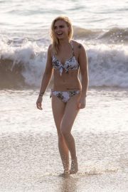 Katie Cherry in Floral Bikini on the beach in Los Angeles