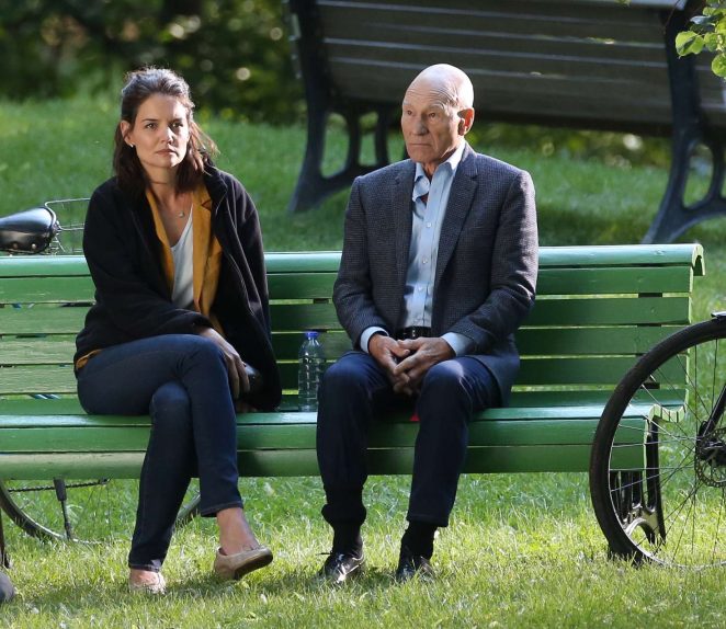 Katie Holmes and Patrick Stewart - Filming 'The Gift' set in Montreal