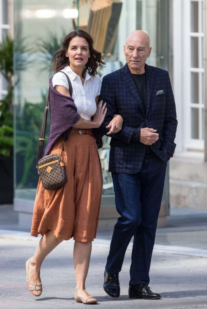 Katie Holmes and Patrick Stewart out in Montreal