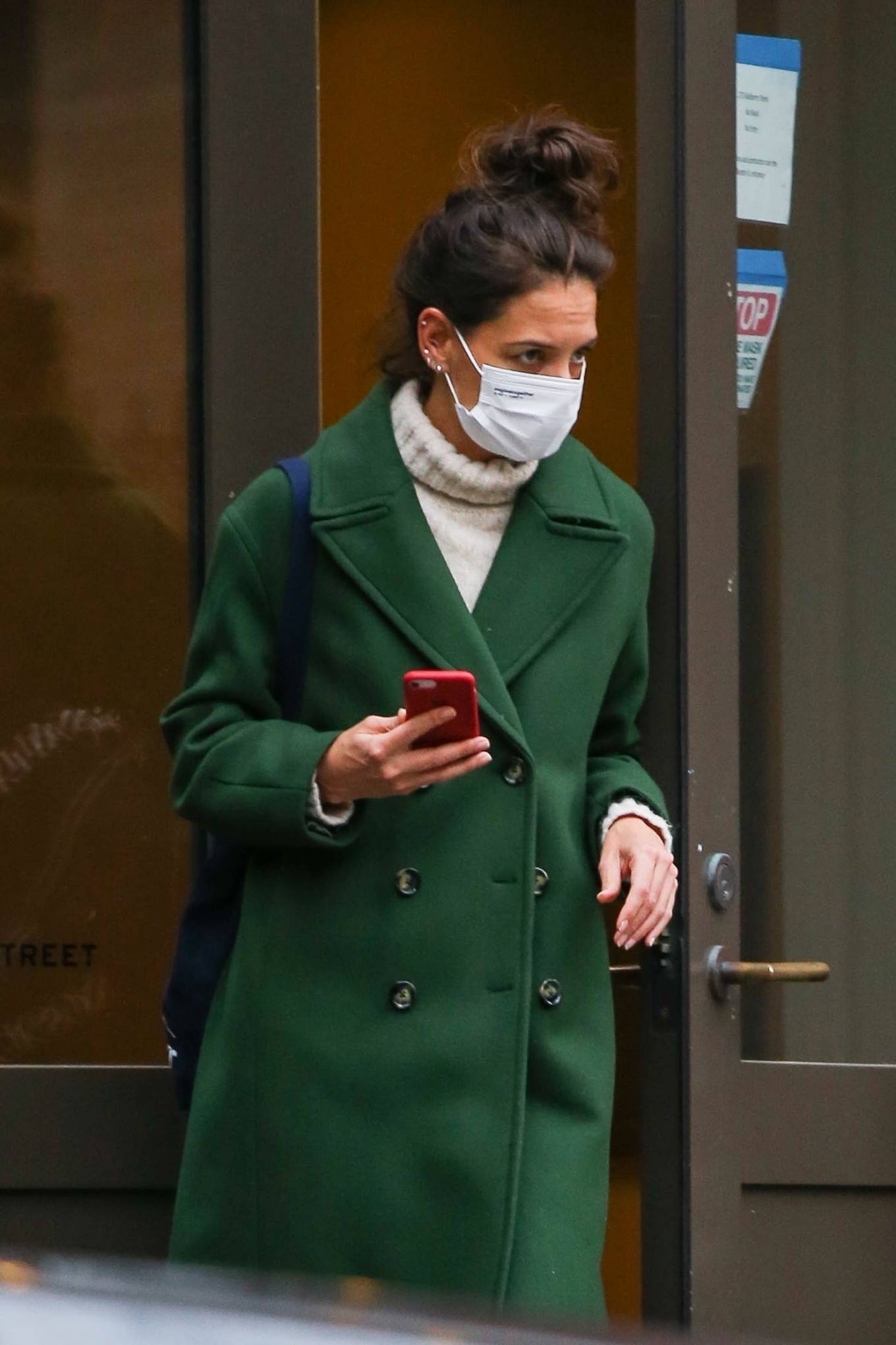 Katie Holmes 2022 : Katie Holmes – In a green coat out in NY-02