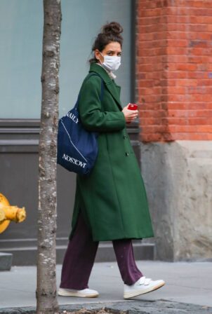 Katie Holmes - In a green coat out in NY