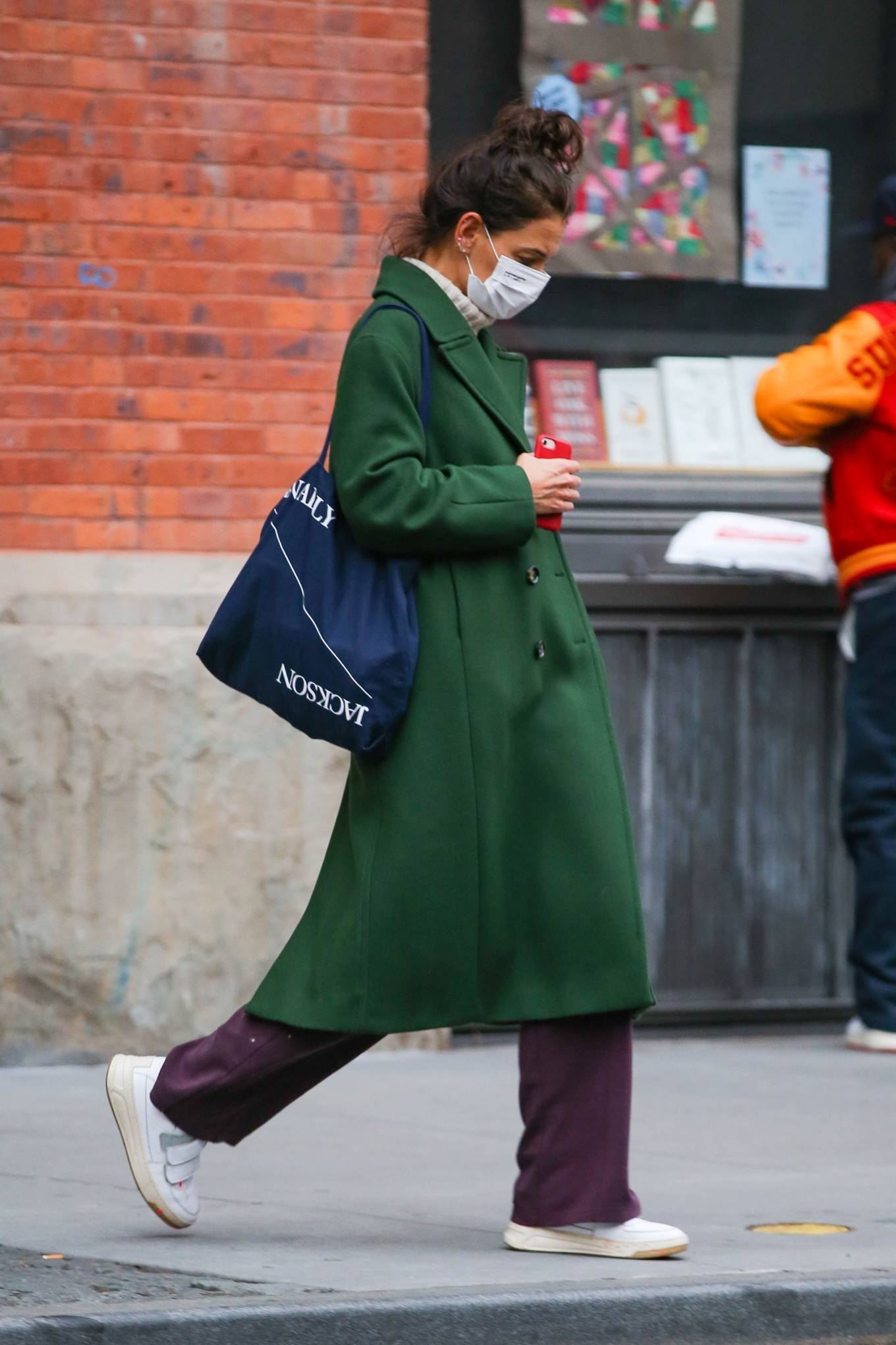 Katie Holmes 2022 : Katie Holmes – In a green coat out in NY-12
