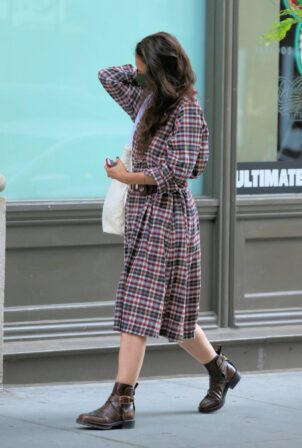 Katie Holmes - Is seen in a plaid dress and boots in New York