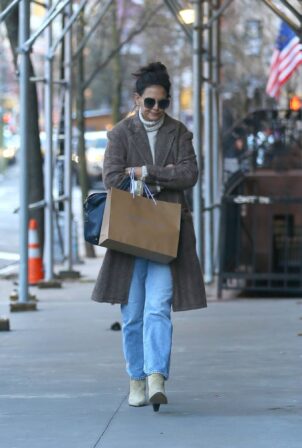 Katie Holmes - Seen in a tweed coat and denim while out in NY