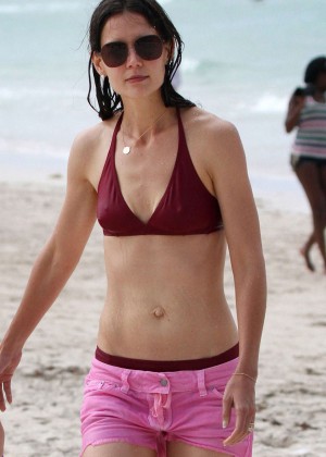 Katie Holmes in Bikini Top and Shorts on Miami Beach