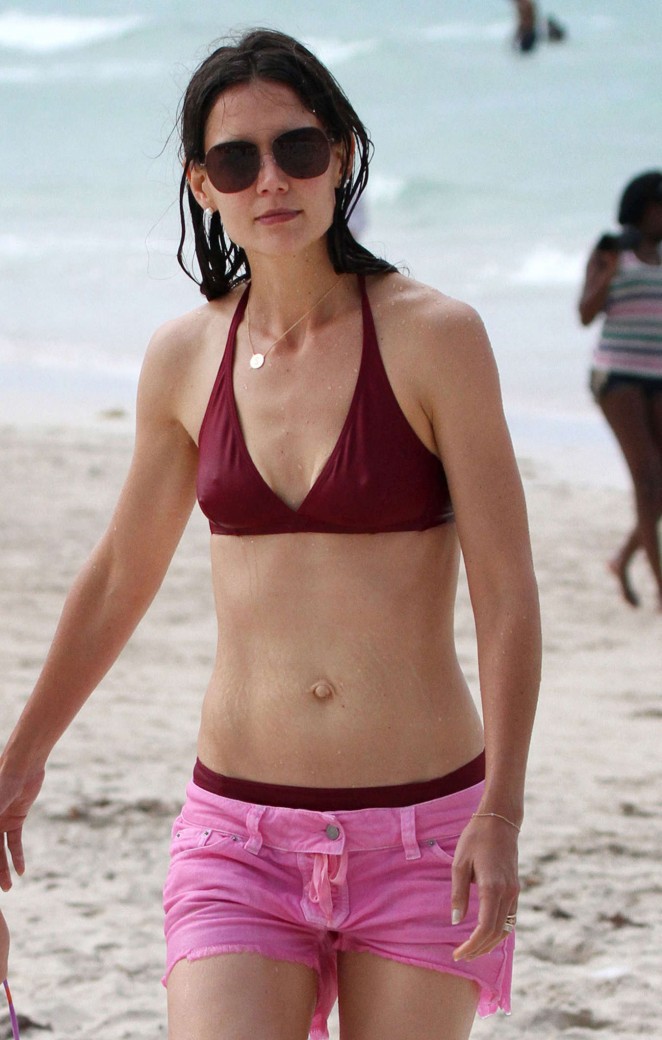 Katie Holmes in Bikini Top and Shorts on Miami Beach