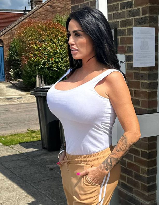 Katie Price - In a white vest as she's pictured visiting her local doctor's Surgery