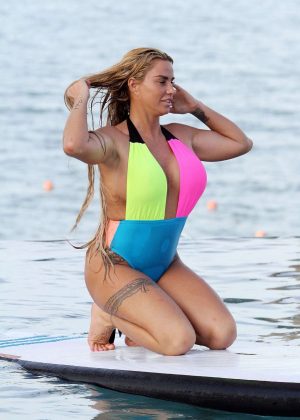 Katie Price in Colorful Swimsuit at Celes Beachfront Resort Koh Samui