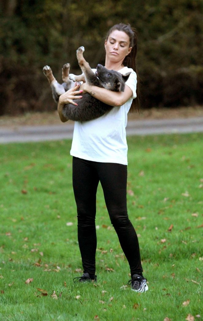 Katie Price with her dog at the park in Brighton