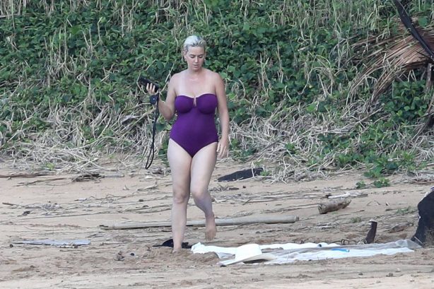 Katy Perry - In a purple swimsuit at the beach in Hawaii