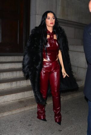 Katy Perry - In a red leather ensemble shopping at Dover Street Market in New York