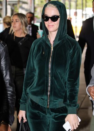Katy Perry in Green Velour Tracksuit out in NY