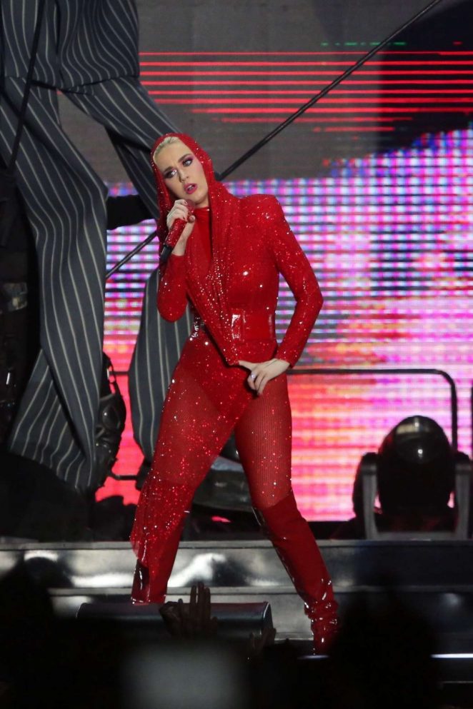 Katy Perry in Red - Performs at Witness Tour in Rio De Janeiro