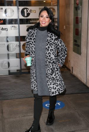 Katya Jones - In animal print coat seen after filming BBC's Morning Live TV show in London