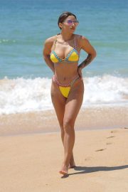 Kayleigh Morris in Yellow Bikini on the beach in Ibiza