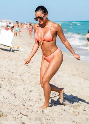 Kazimir Crossley in Peach Bikini on the beach in Miami
