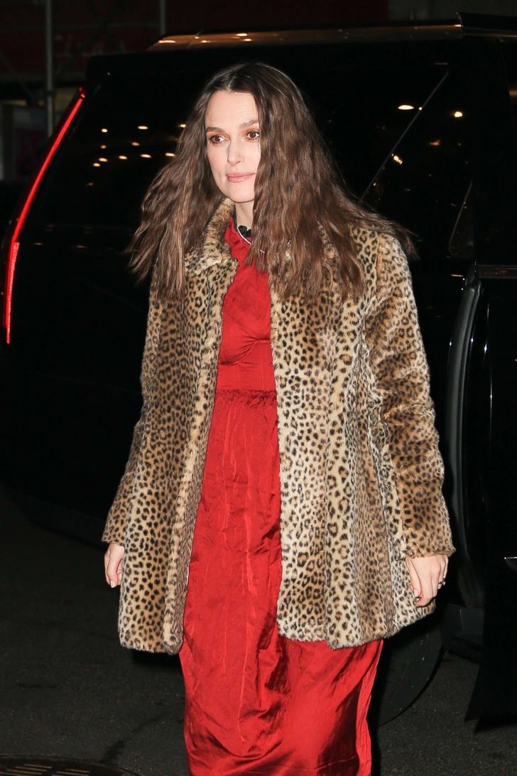 Keira Knightley in Animal Print Coat - Arriving at her hotel in NYC