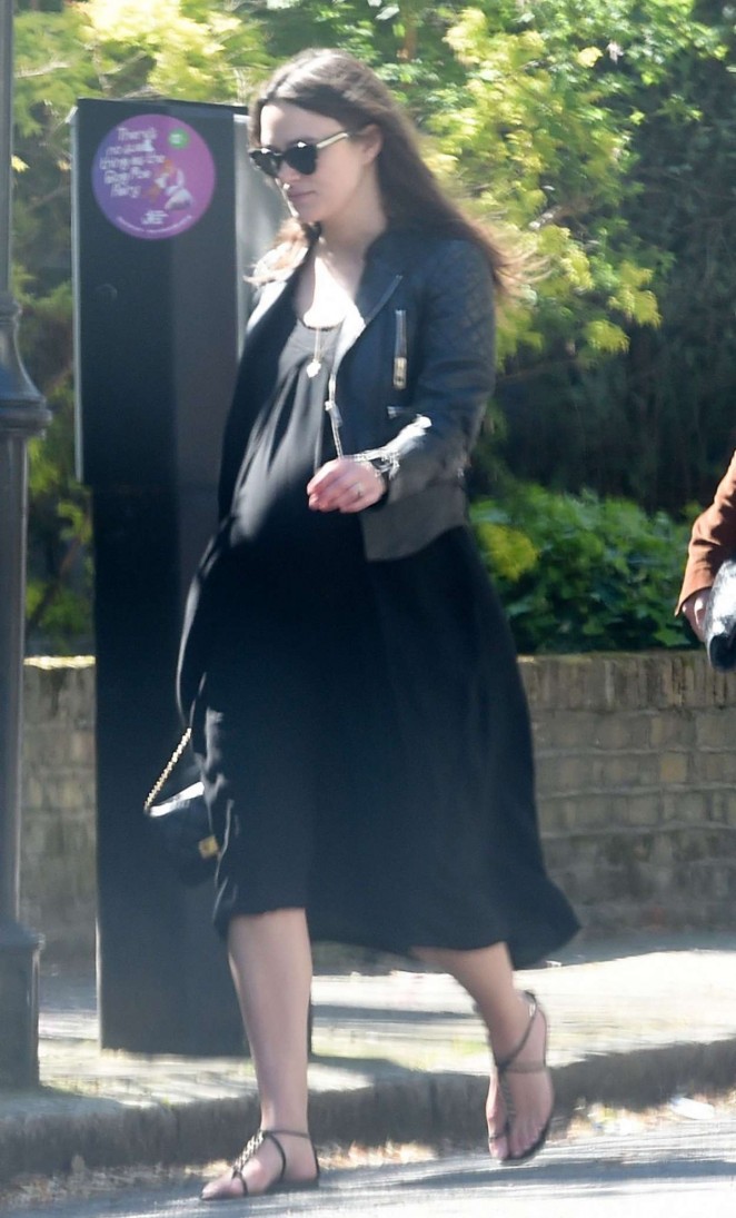 Keira Knightley in Black Dress Out in London