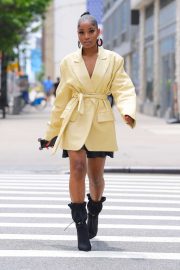 Keke Palmer in Yellow Coat - Out in New York City
