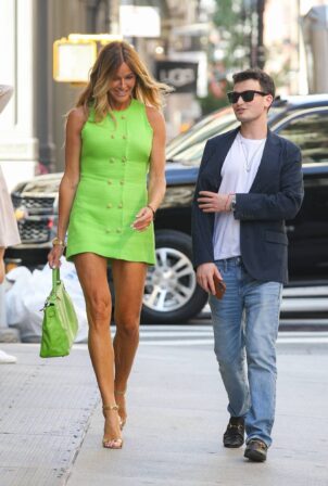 Kelly Bensimon - In a neon green mini dress in New York