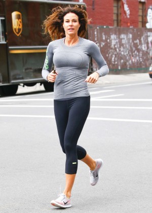 Kelly Bensimon in Spandex jogging in New York
