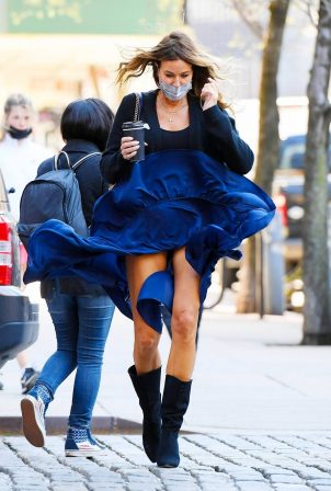 Kelly Bensimon - Out on windy day in New York