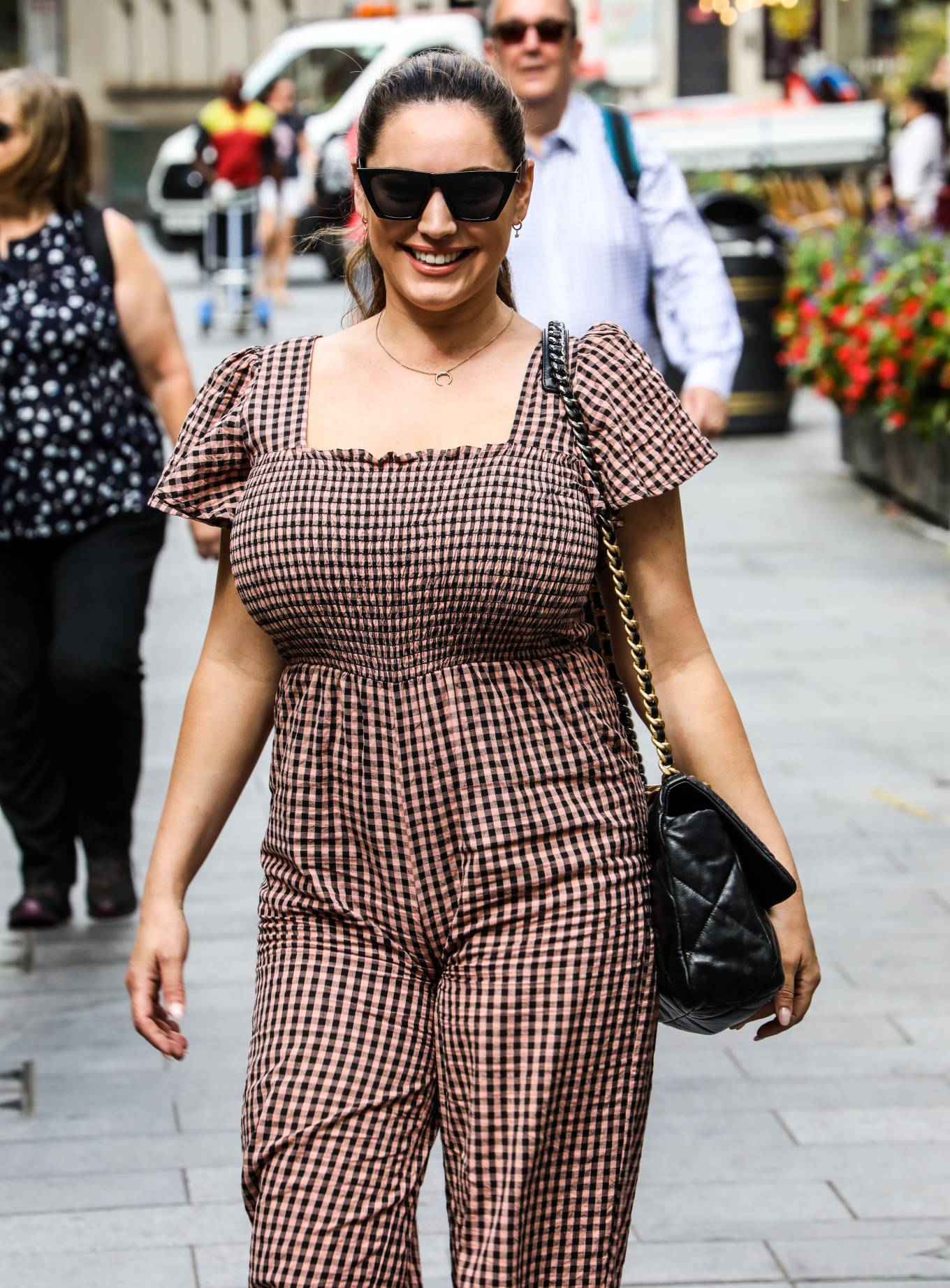 Kelly Brook 2020 : Kelly Brook – In a brown jumpsuit at Heart radio in London-01