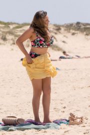 Kelly Brook in Floral Bikini on the beach in Portugal